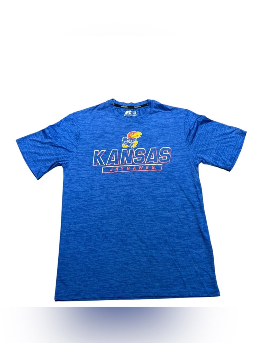 Russell Athletic Blue Kansas Jayhawks Short-Sleeve Polyester Tee Mens Medium